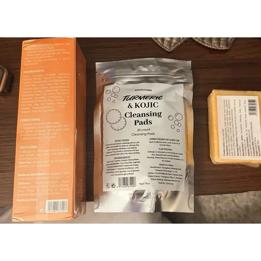 MIAOFUTONG Turmeric + Kojic Brightening Set Cleanser Pads Soap, Vit C